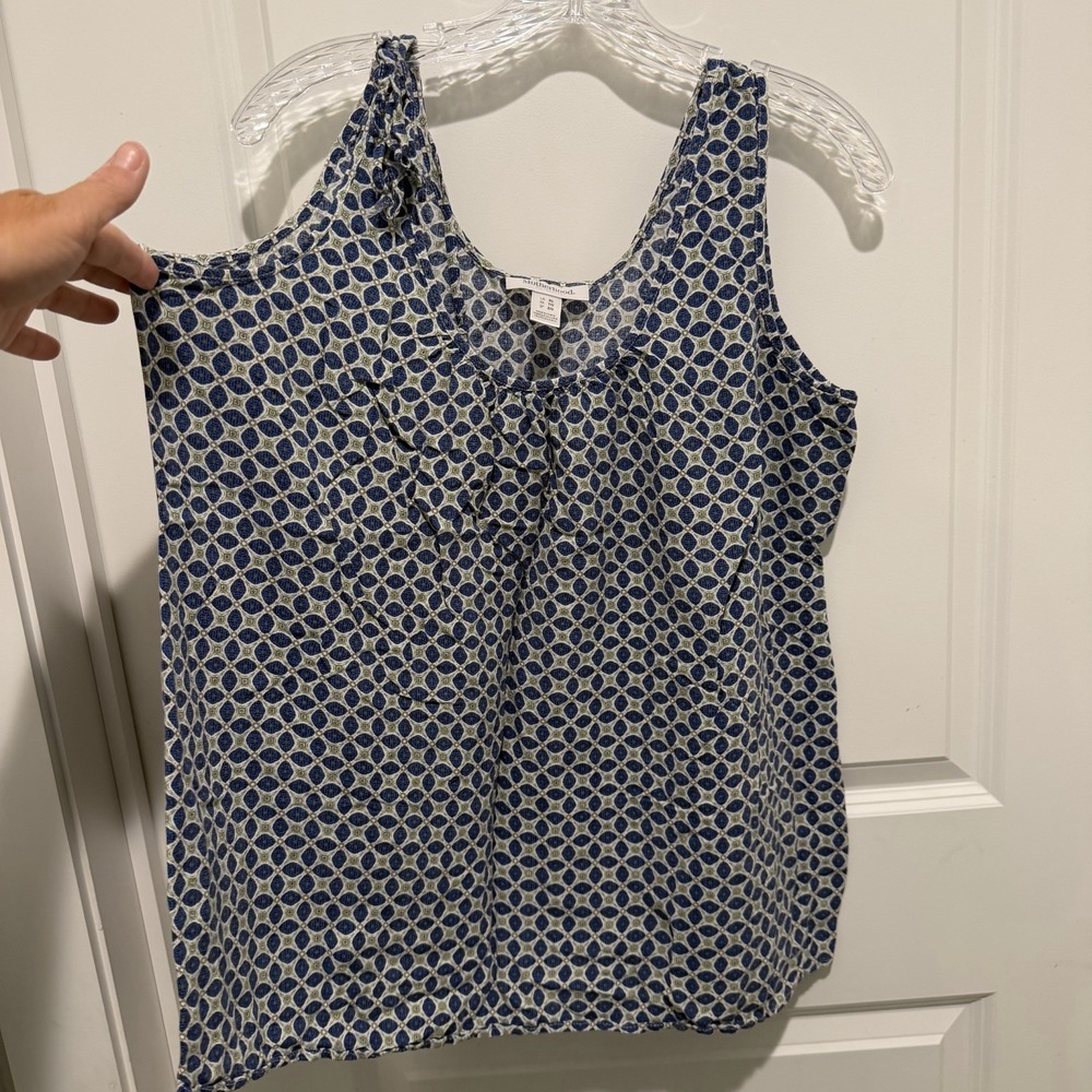 Motherhood Maternity Tank Top Size LXBlue White Geometric Print Sleeveless Shirt
